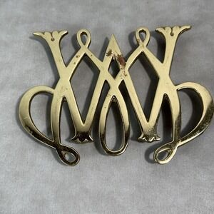 Vintage Virginia Metalcrafters Solid Brass William & Mary Cipher Trivet